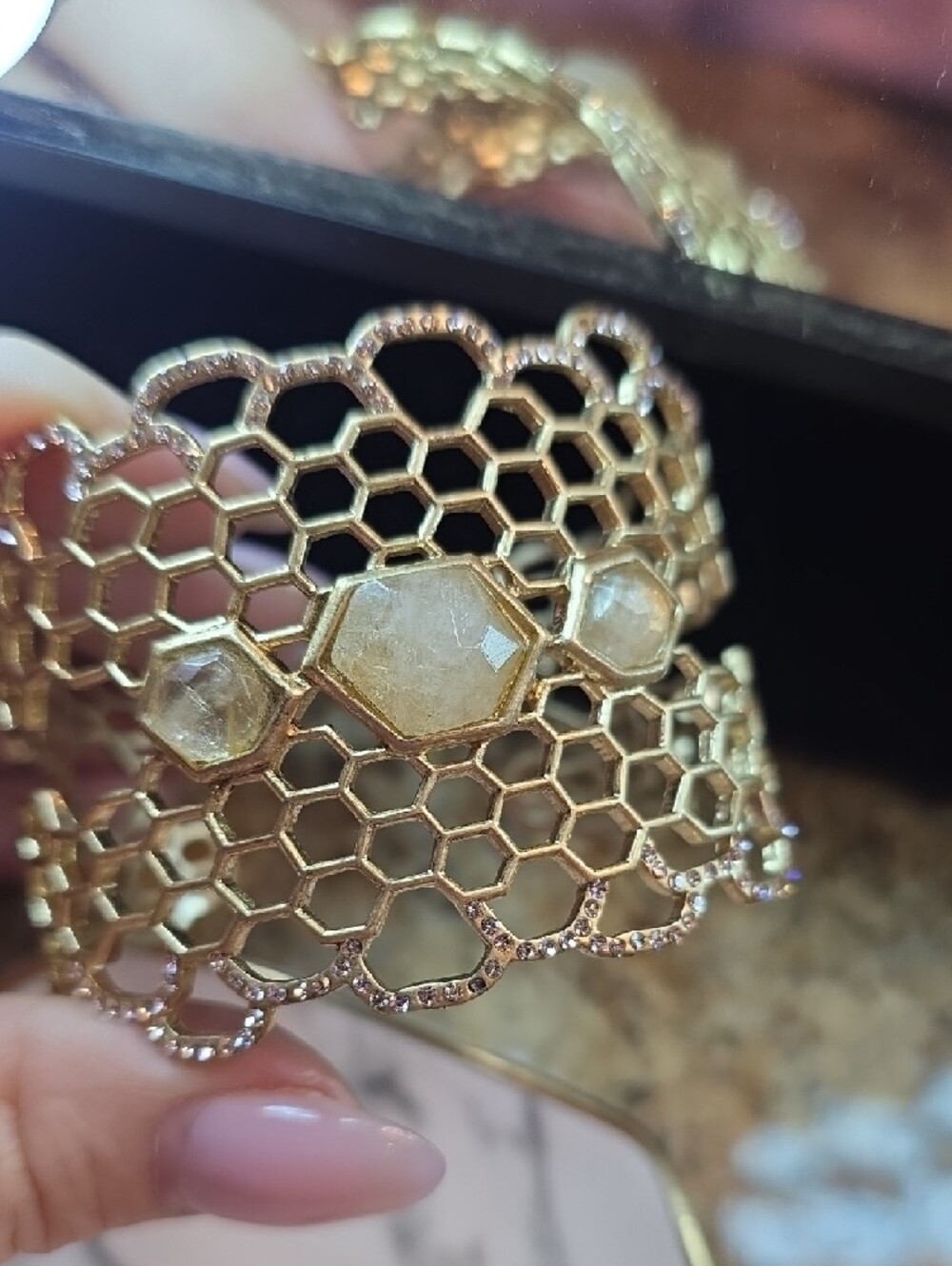 Chloe + Isabel Gold Honeycomb Cuff with Faceted Stone Accents - Picture 5 of 5